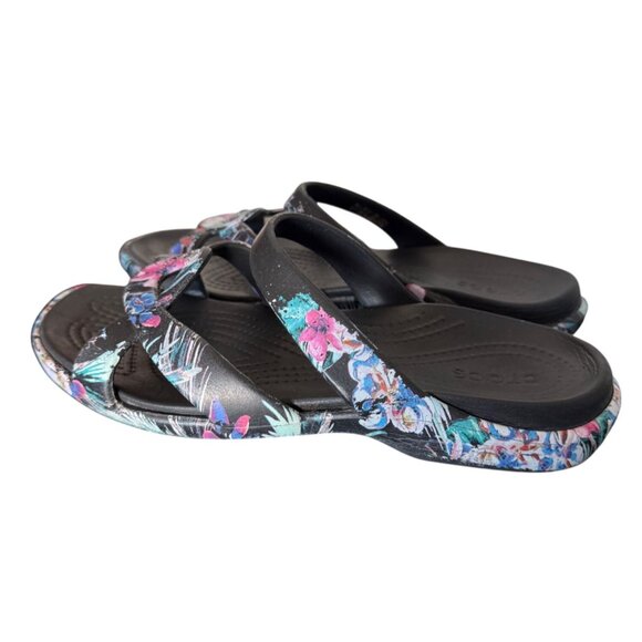Crocs Womens Dark Floral Pattern Multicolor Slide Sandals Size 7 - Picture 6 of 9